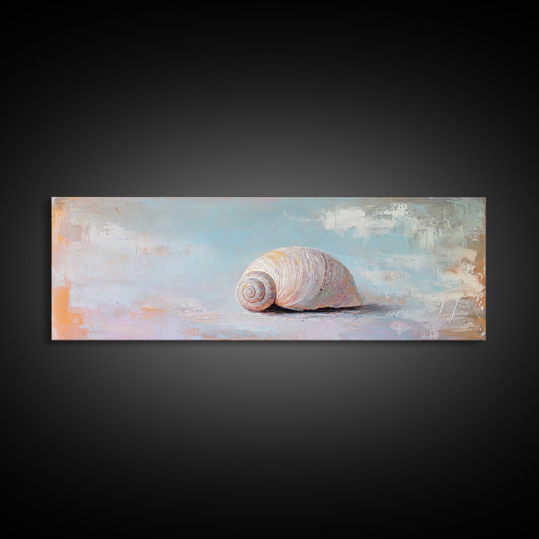 Pastel Seashell On Soft Blue Sand Canvas Print, Coastal Wall Art, Beach House Decor, Ocean Nursery Art, Seaside Gift For Her