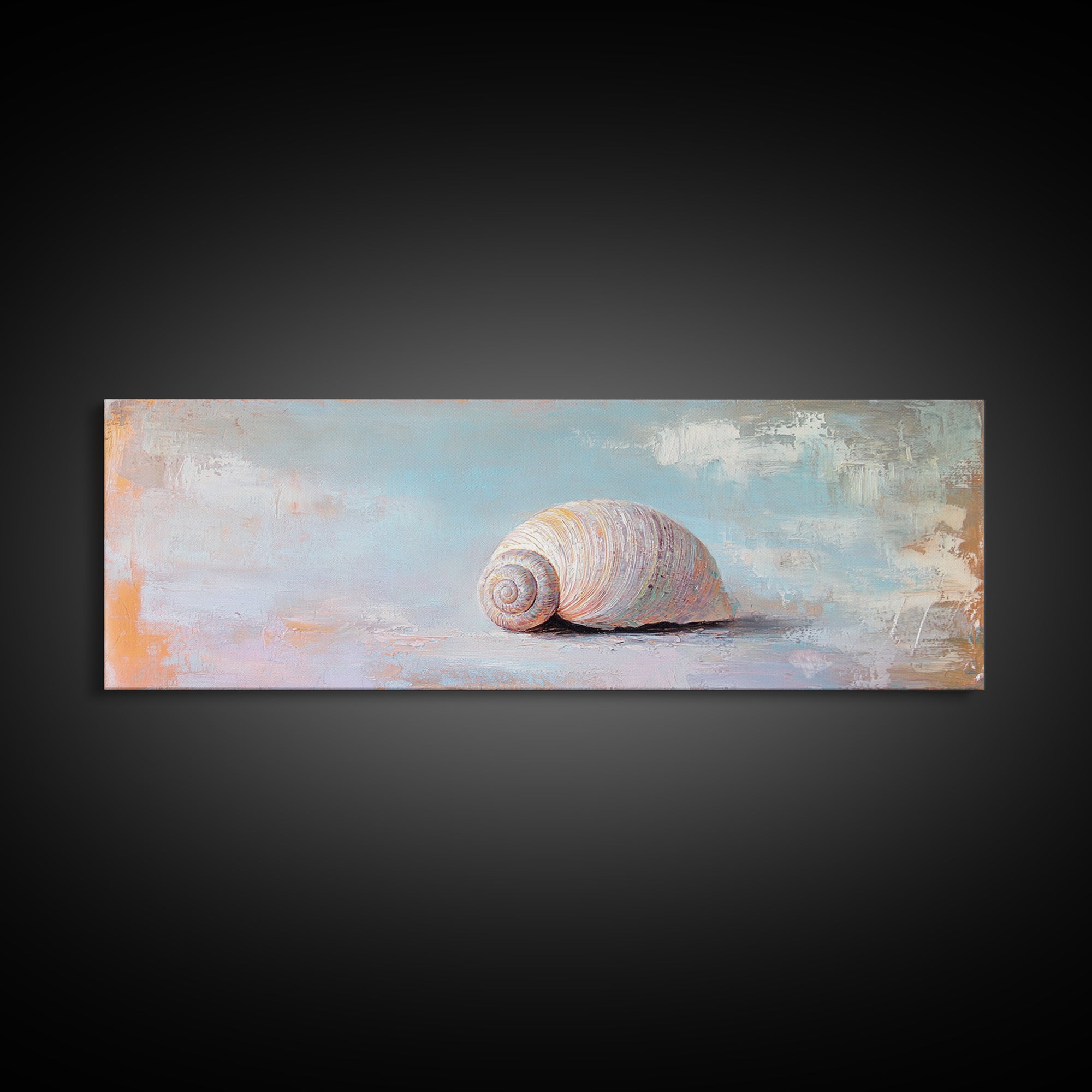 Pastel Seashell On Soft Blue Sand Canvas Print, Coastal Wall Art, Beach House Decor, Ocean Nursery Art, Seaside Gift For Her