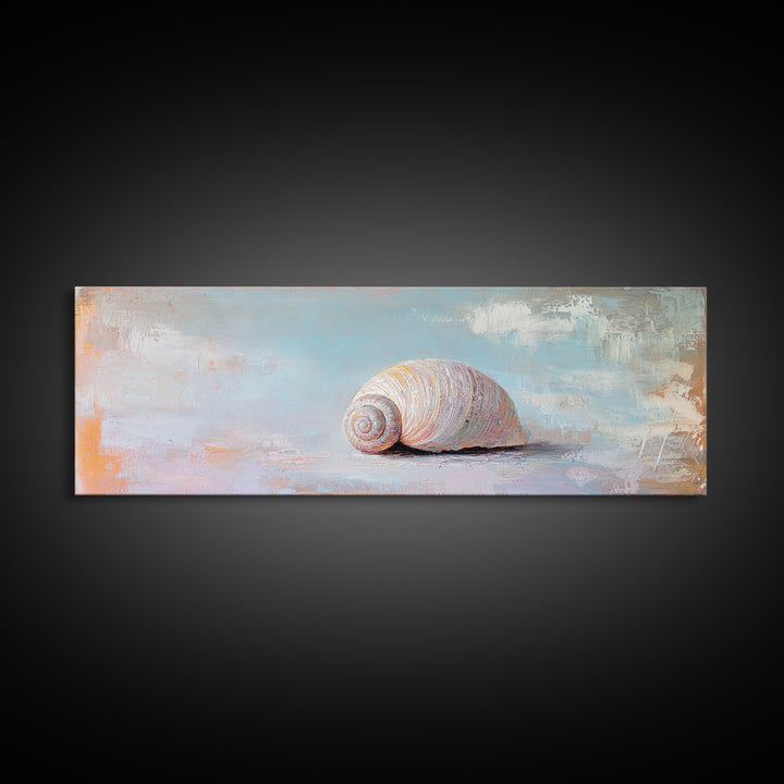 Pastel Seashell On Soft Blue Sand Canvas Print, Coastal Wall Art, Beach House Decor, Ocean Nursery Art, Seaside Gift For Her