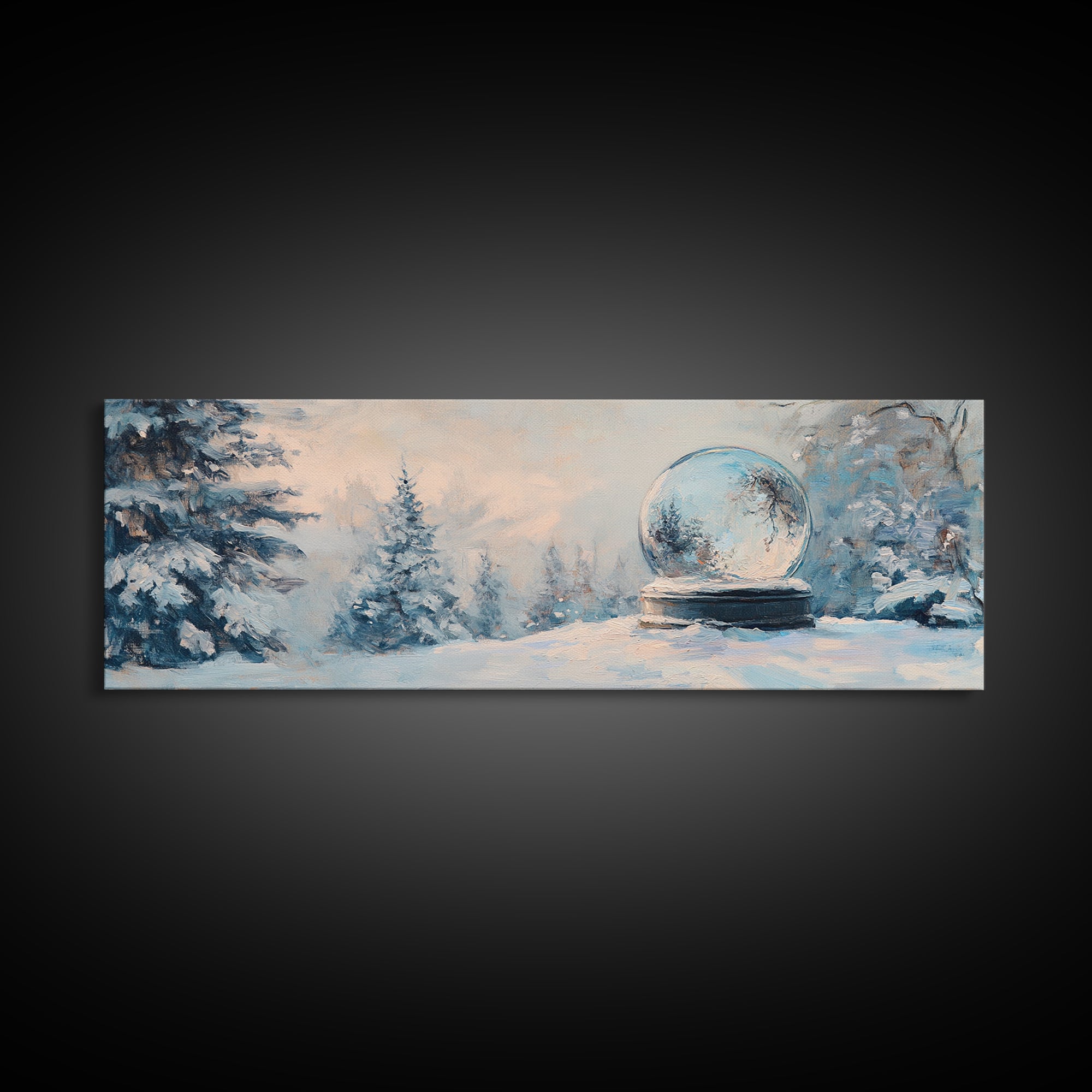 Snow Globe In Winter Forest Framed Canvas Print, Cozy Wall Art, Christmas Decor, Snowy Landscape, Holiday Gift For Living Room Decor