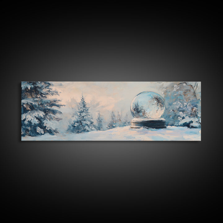 Snow Globe In Winter Forest Framed Canvas Print, Cozy Wall Art, Christmas Decor, Snowy Landscape, Holiday Gift For Living Room Decor