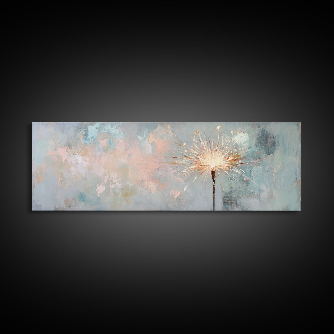 Bright Sparkler On Pastel Blue Canvas Print, Celebration Wall Art, New Year Decor, Party Wall Decor, Unique Gift For Her