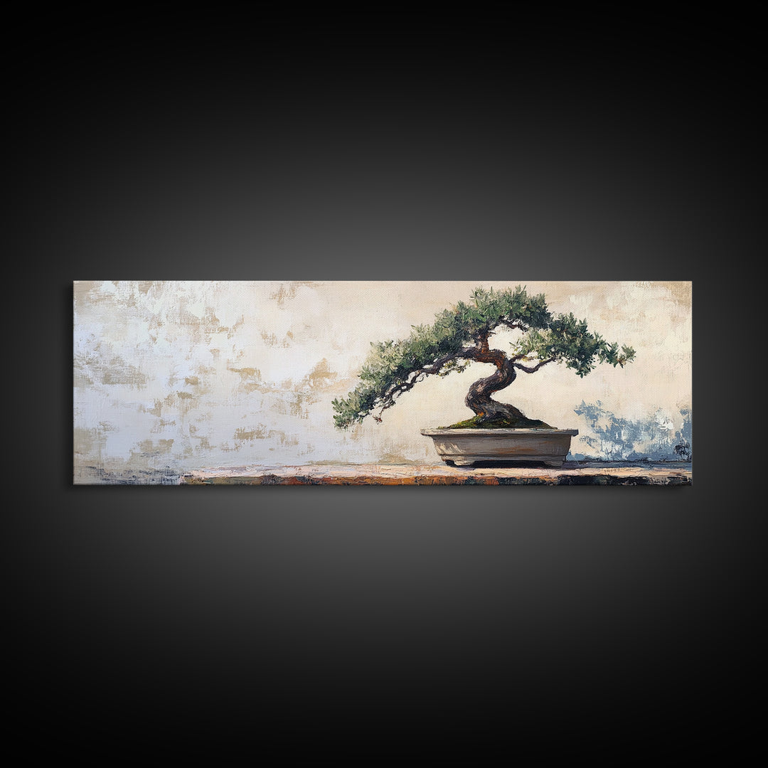 Twisted Bonsai Tree Framed Canvas Print, Japandi Zen Wall Decor, Minimalist Nature Art, Calm Office Living Room Decor Gift