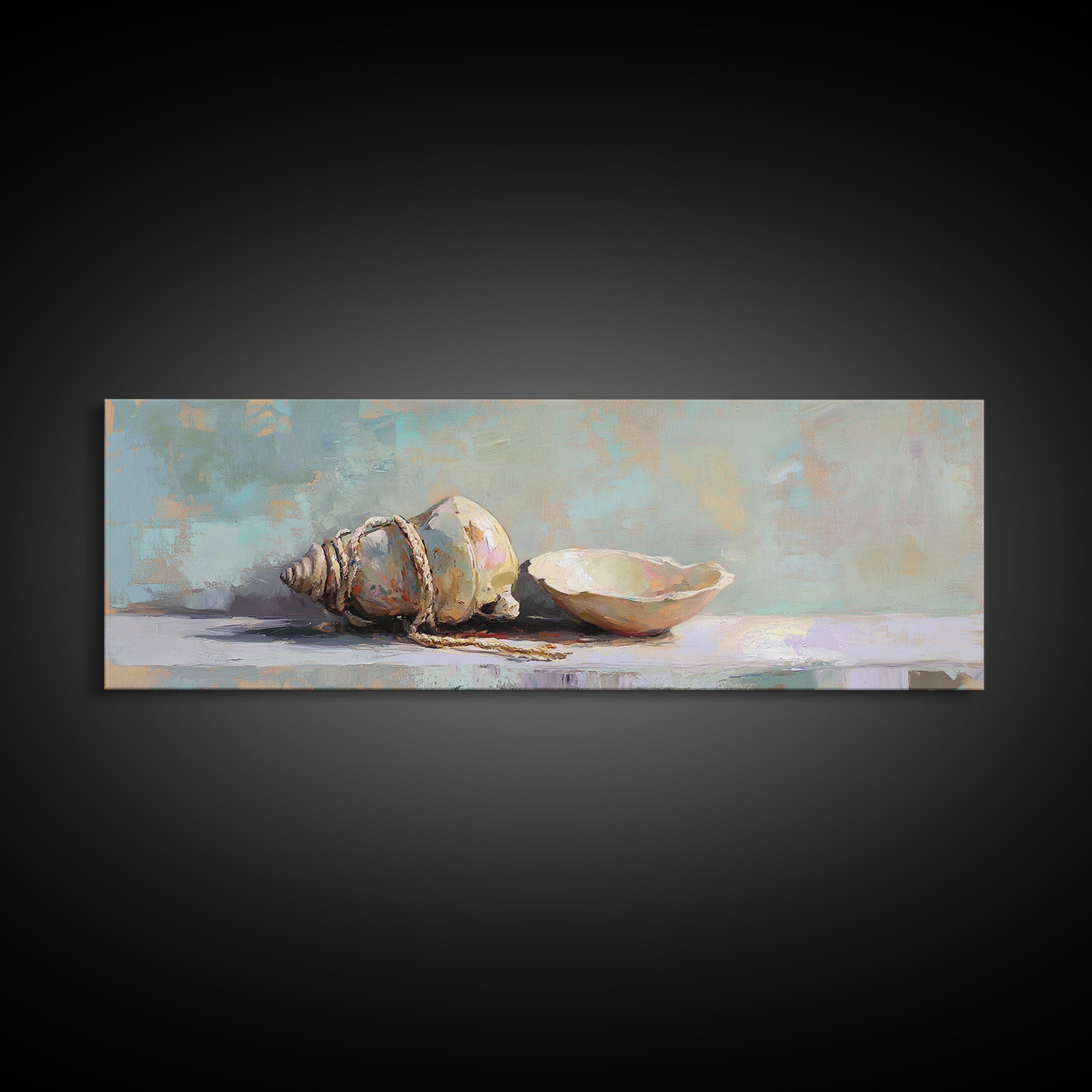 Neutral Seashell Still Life Canvas Print, Coastal Wall Art, Beach House Decor, Ocean Shell Bathroom Wall Decor Housewarming Gift