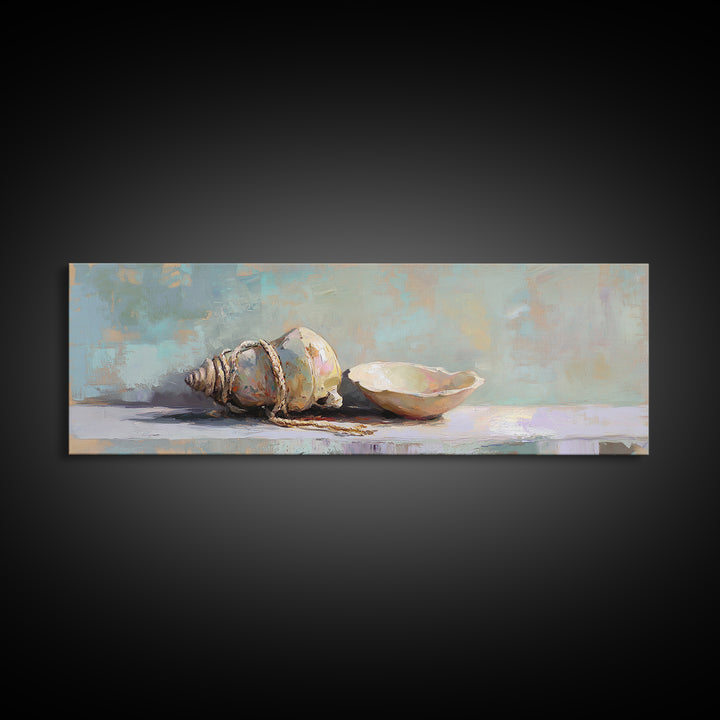 Neutral Seashell Still Life Canvas Print, Coastal Wall Art, Beach House Decor, Ocean Shell Bathroom Wall Decor Housewarming Gift