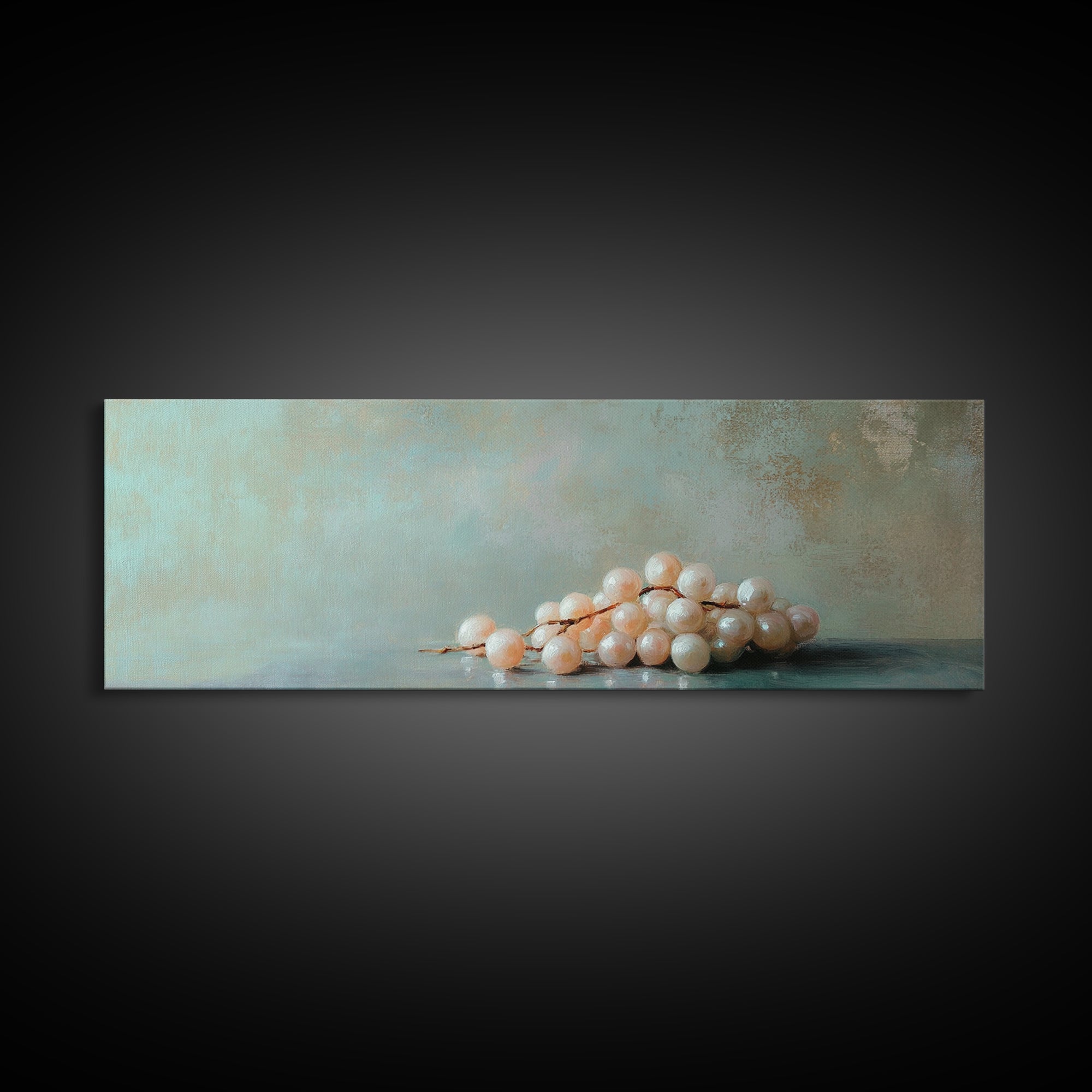 White Grape Still Life Framed Canvas Print, Elegant Kitchen Wall Art, Fruit Art, Dining Room Decor, Winery Wall Decor Gift
