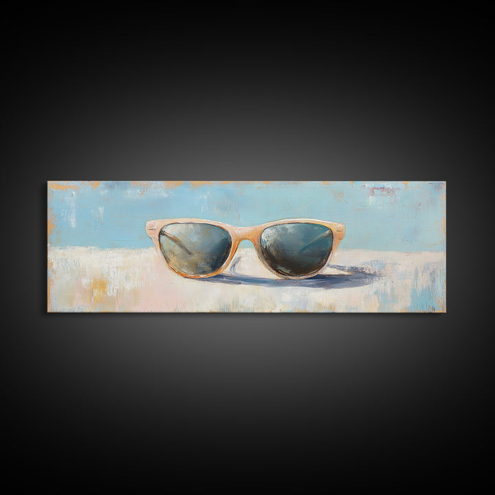 Retro Sunglasses Still Life Canvas Print, Summer Beach Wall Art, Minimalist Coastal Decor, Fashion Wall Art, Gift For Her