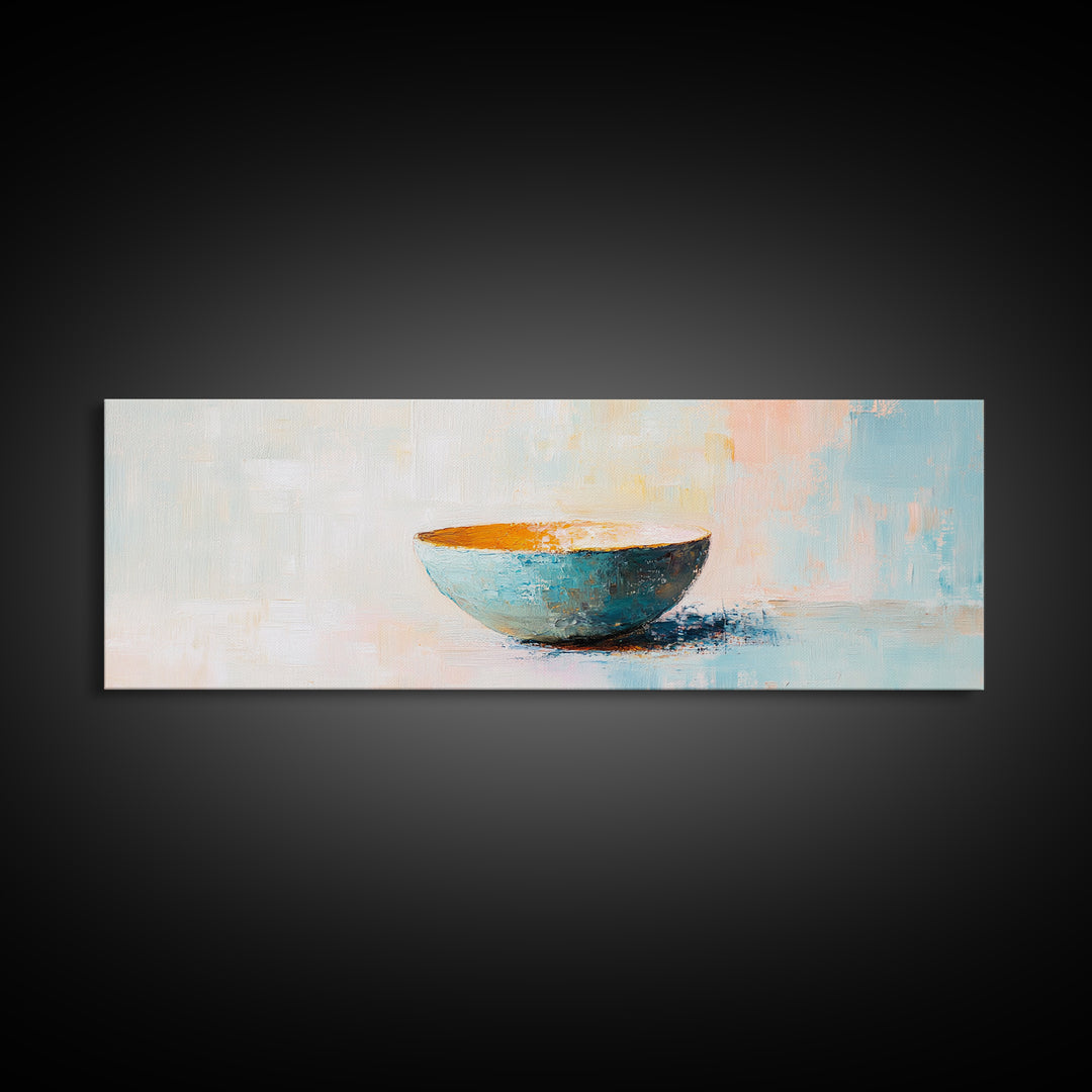 Turquoise Ceramic Bowl Canvas Print, Minimalist Kitchen Wall Art, Modern Neutral Decor, Soft Abstract Still Life Painting