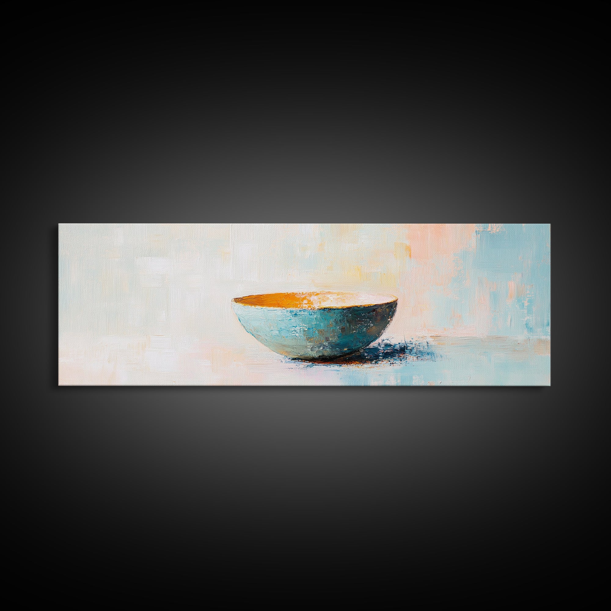 Turquoise Ceramic Bowl Canvas Print, Minimalist Kitchen Wall Art, Modern Neutral Decor, Soft Abstract Still Life Painting