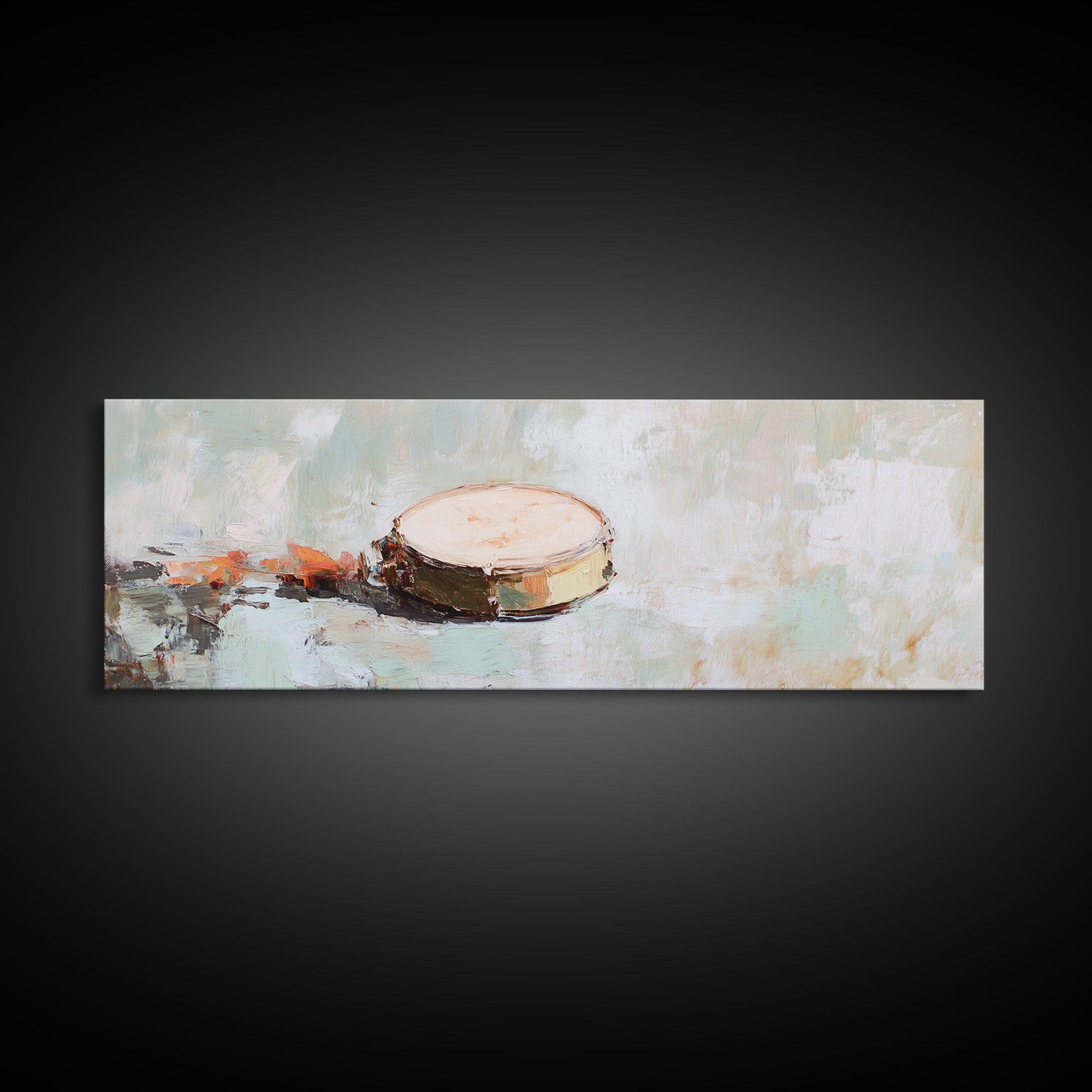 Rustic Hand Drum Framed Canvas Print, Boho Music Wall Art, Earth Tone Instrument Decor, Textured Contemporary Painting Print