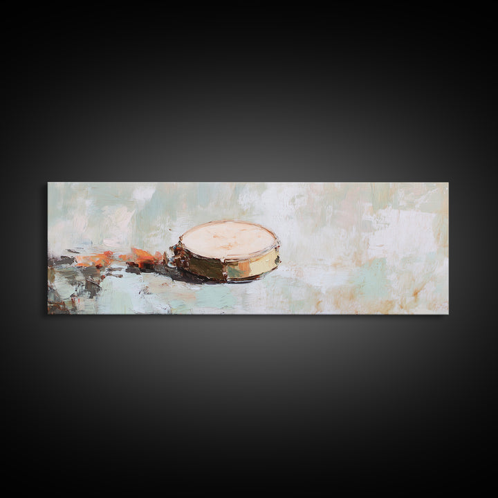 Rustic Hand Drum Framed Canvas Print, Boho Music Wall Art, Earth Tone Instrument Decor, Textured Contemporary Painting Print
