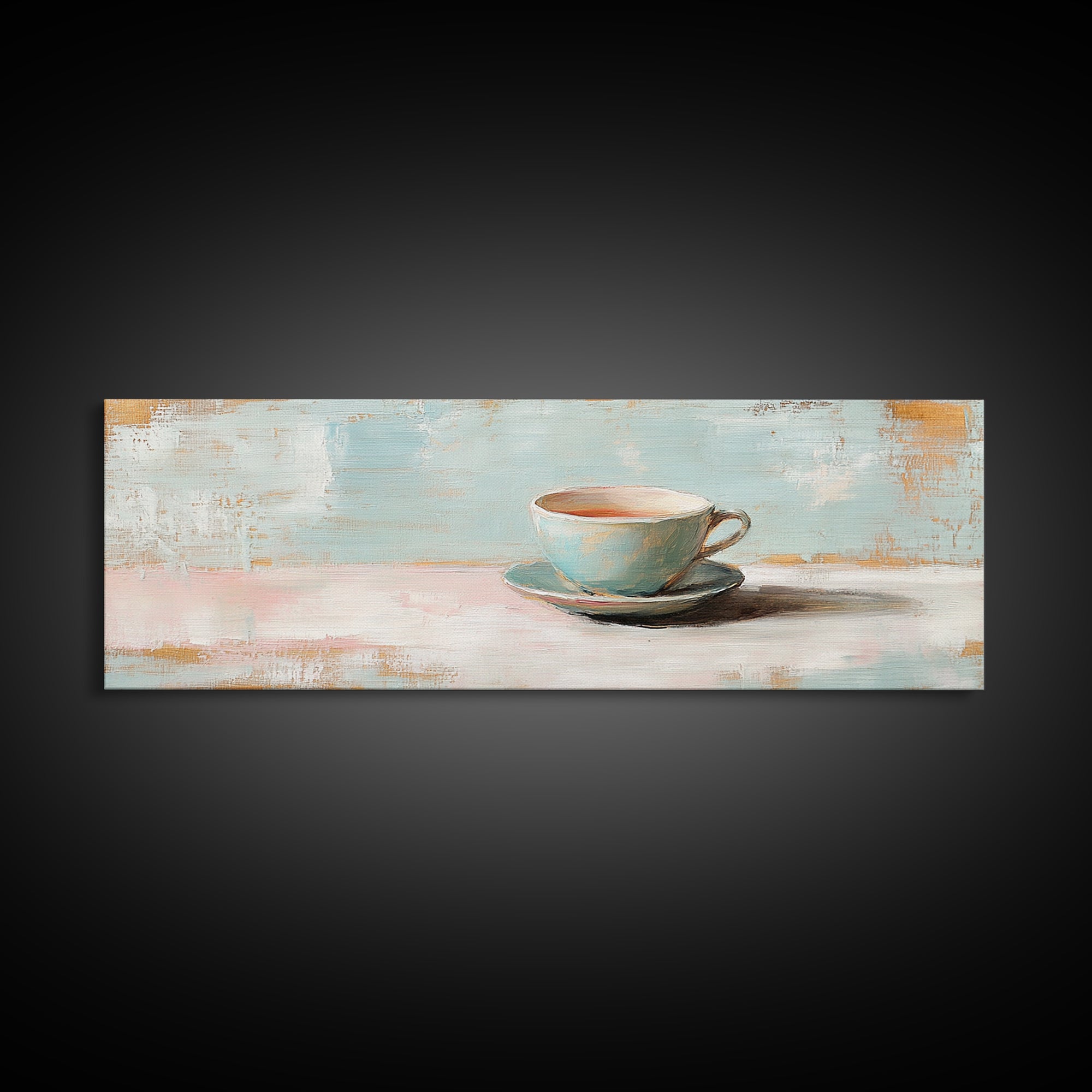Pastel Teacup Still Life Wall Art, Cozy Coffee Bar Decor, Minimalist Kitchen Canvas Print, Soft Neutral Home Decor Housewarming Gift