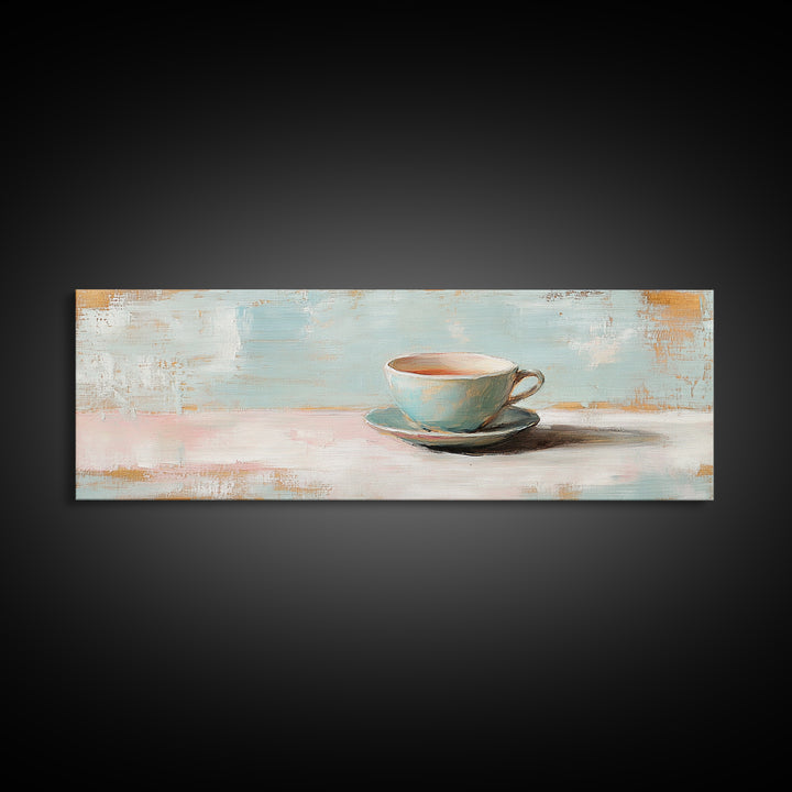 Pastel Teacup Still Life Wall Art, Cozy Coffee Bar Decor, Minimalist Kitchen Canvas Print, Soft Neutral Home Decor Housewarming Gift
