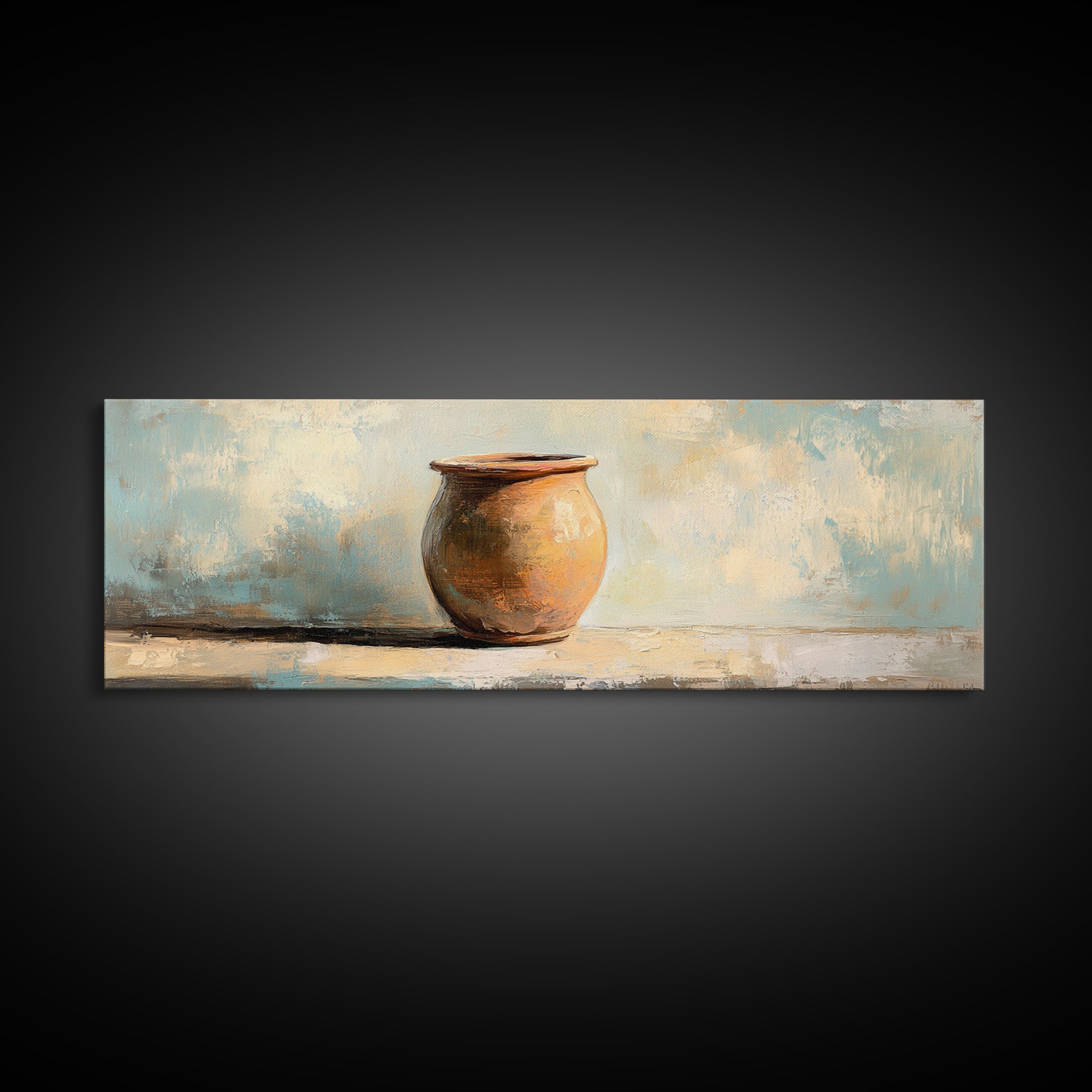 Terracotta Clay Pot Still Life Canvas Print, Wabi Sabi Wall Art, Rustic Home Decor, Neutral Kitchen Art, Earth Tone Decor