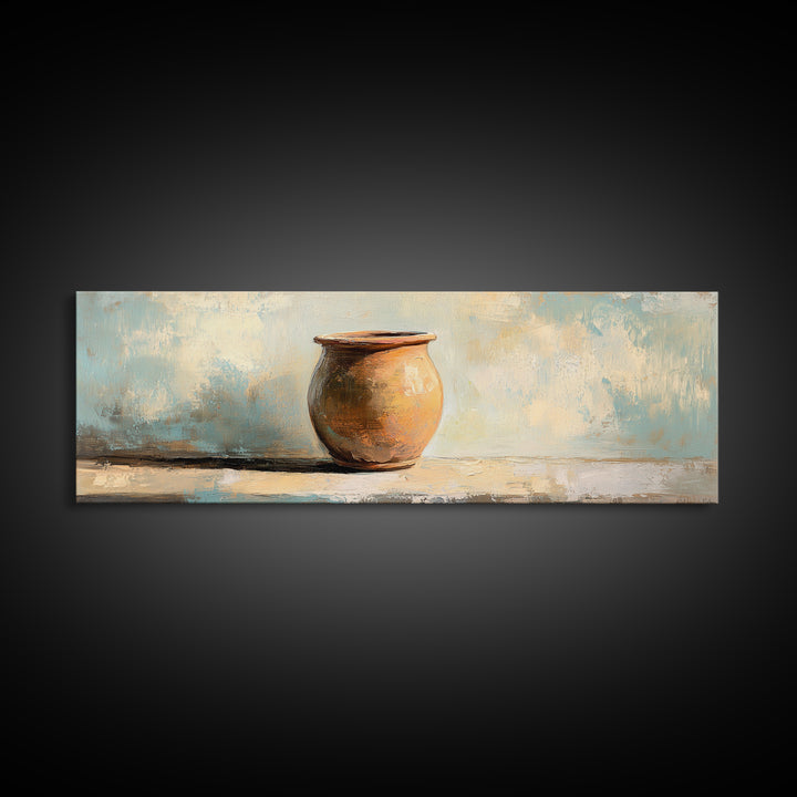 Terracotta Clay Pot Still Life Canvas Print, Wabi Sabi Wall Art, Rustic Home Decor, Neutral Kitchen Art, Earth Tone Decor