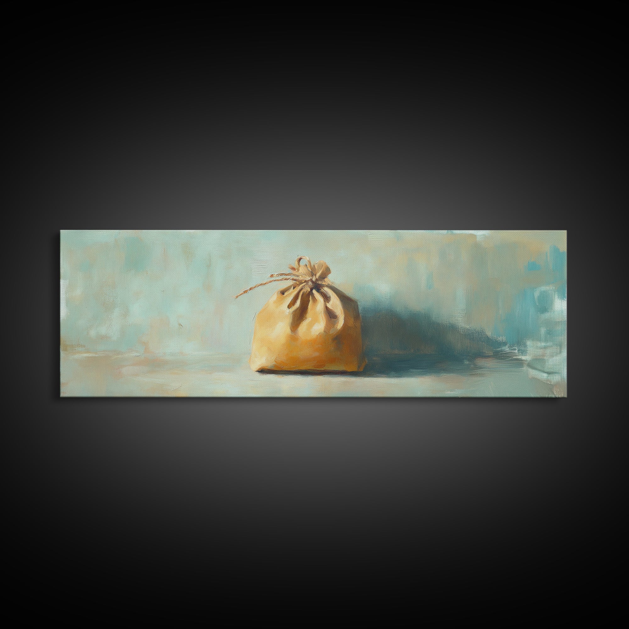 Small Burlap Drawstring Bag Canvas Print, Minimalist Wall Art, Rustic Home Decor, Neutral Still Life, Cozy Farmhouse Kitchen Art