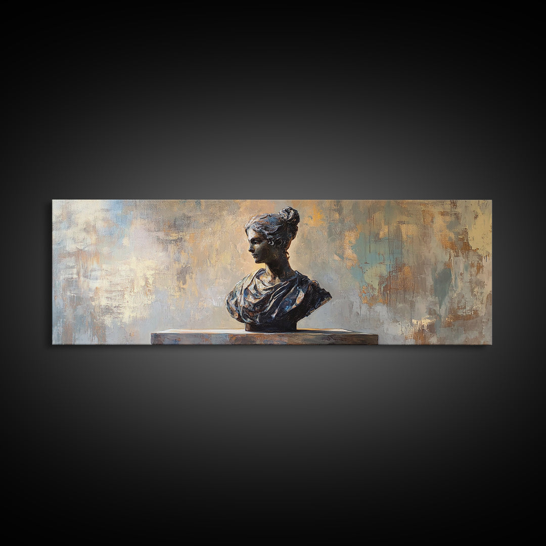 Classical Woman Bust Sculpture Framed Canvas Print, Dark Academia Wall Art, Museum Style Decor, Office Art, Timeless Gift