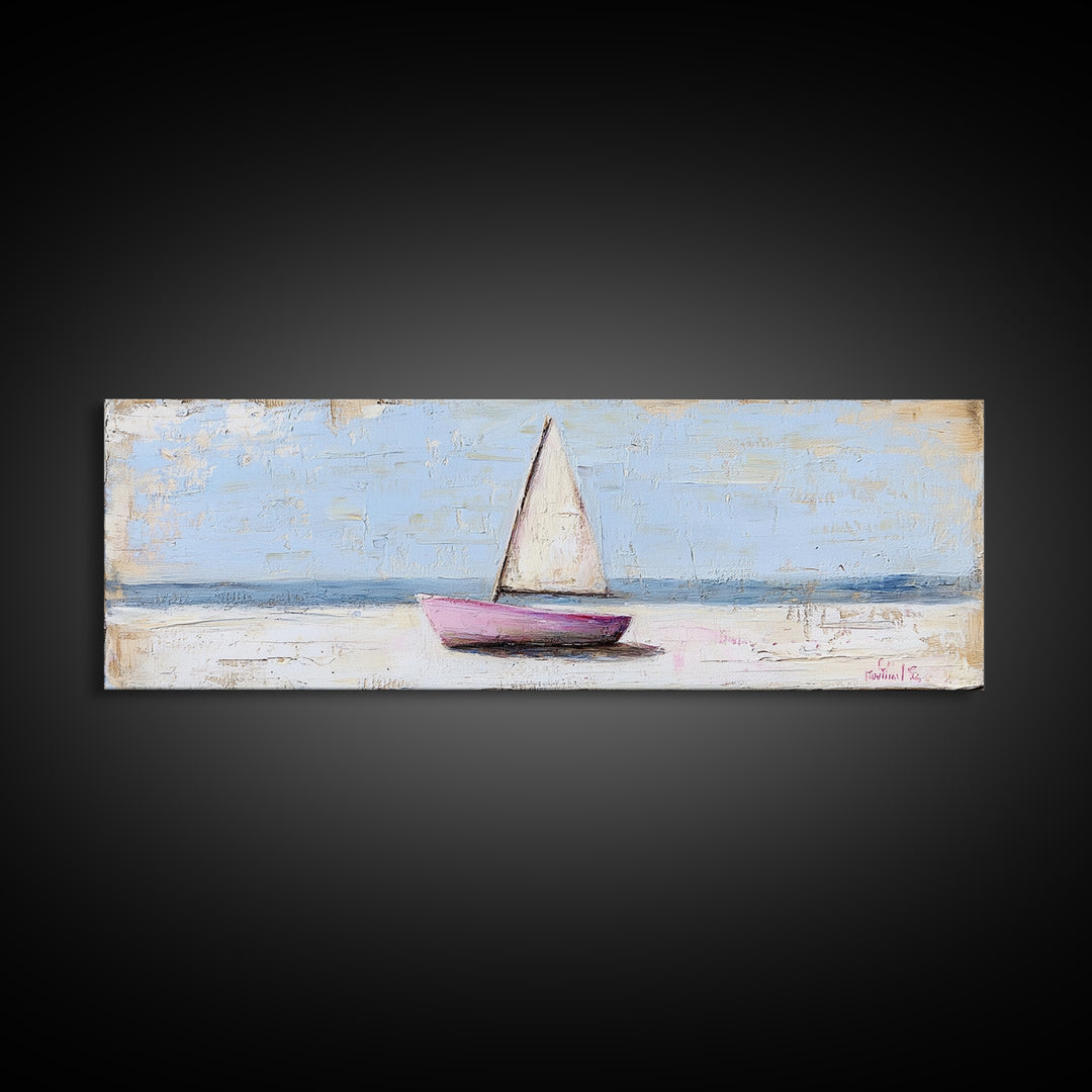 Small Sailboat On Calm Sea Canvas Print, Coastal Wall Art, Nautical Home Decor, Beach House Art, Serene Ocean Wall Decor