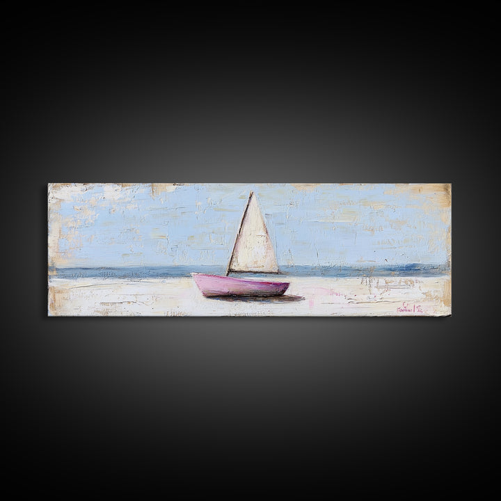 Small Sailboat On Calm Sea Canvas Print, Coastal Wall Art, Nautical Home Decor, Beach House Art, Serene Ocean Wall Decor