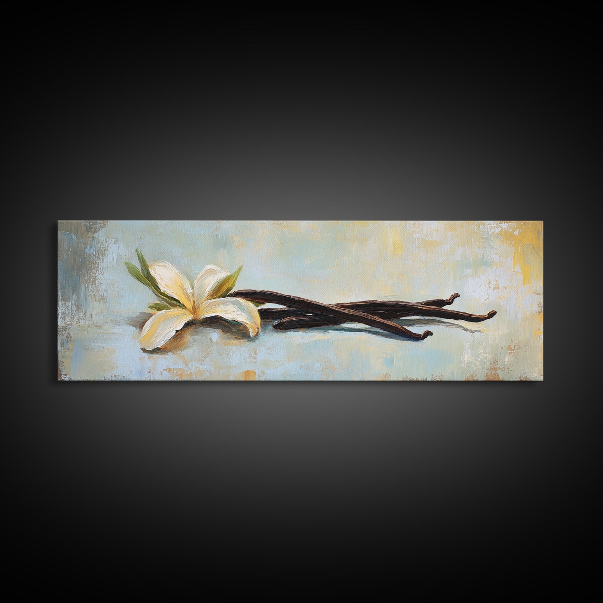Vanilla Blossom And Bean Pods Framed Canvas Print, Kitchen Wall Art, Botanical Decor, Minimalist Food Art Print Gift For Her