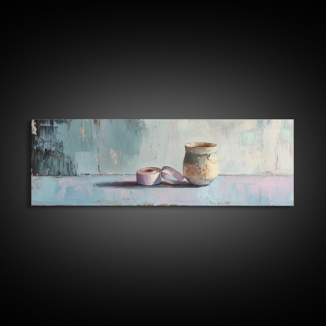 Ceramic Pot And Ribbon Still Life Wall Art, Minimalist Studio Decor, Rustic Craft Room Art Print, Neutral Modern Wall Decor