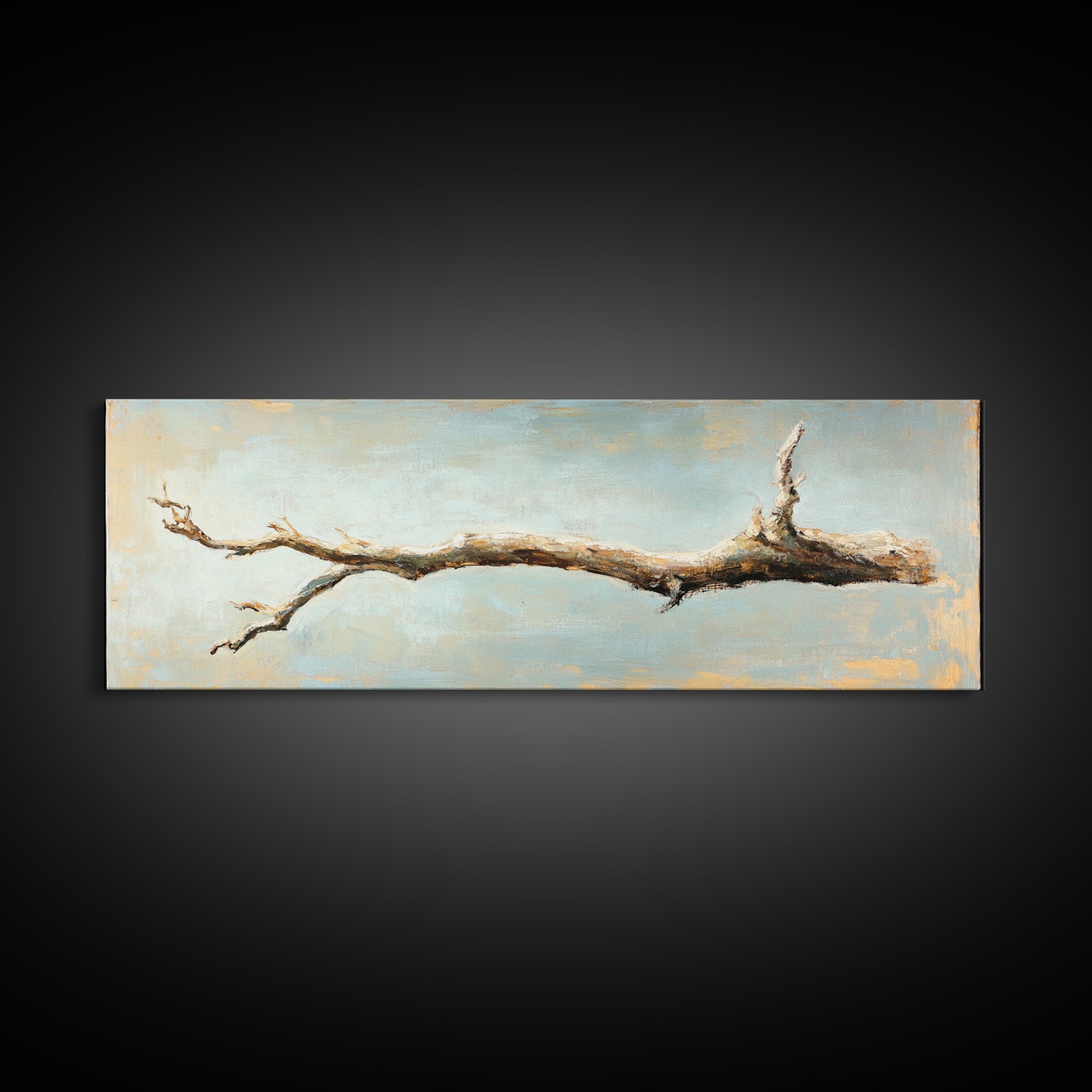 Bleached Driftwood Branch Framed Canvas Print, Rustic Coastal Wall Art, Minimalist Beach House Decor, Long Horizontal Art