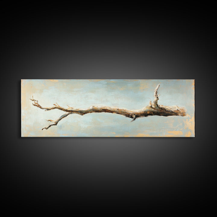 Bleached Driftwood Branch Framed Canvas Print, Rustic Coastal Wall Art, Minimalist Beach House Decor, Long Horizontal Art