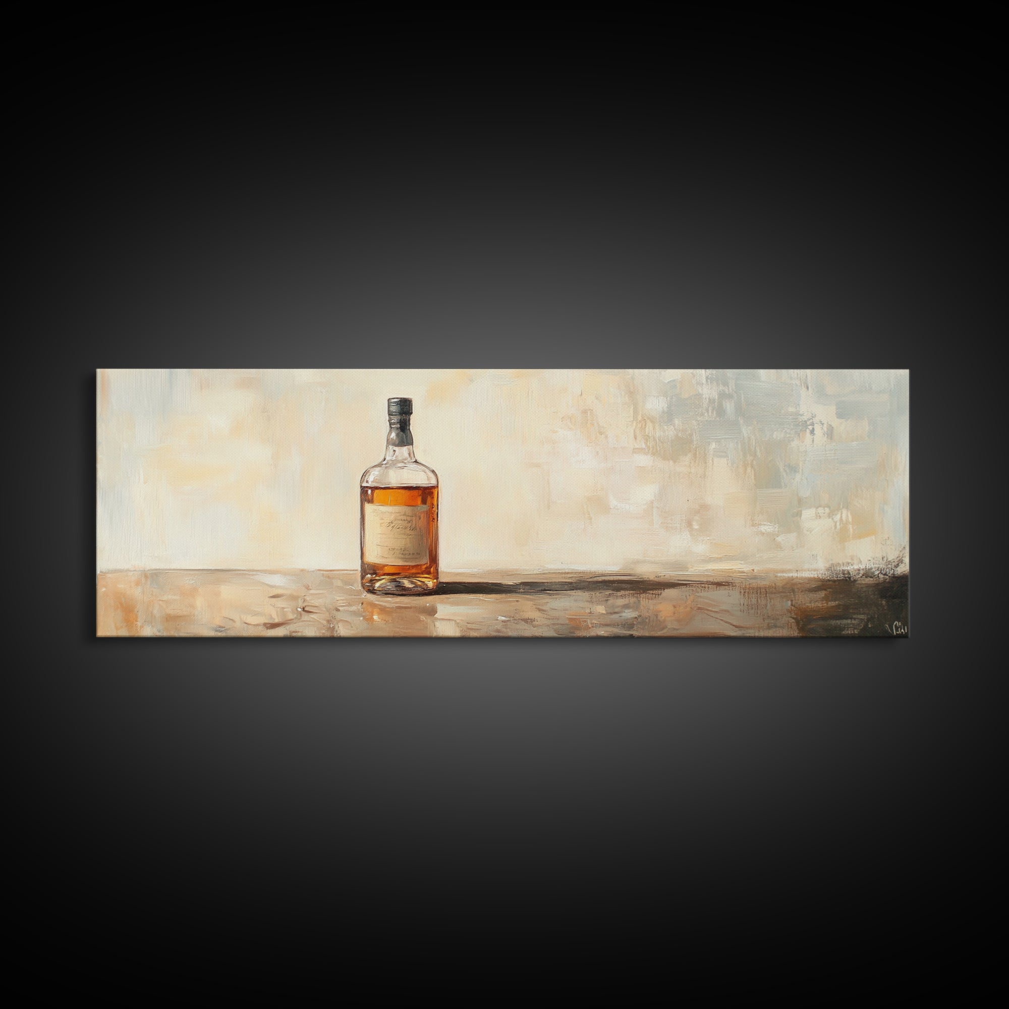 Amber Whiskey Bottle Still Life Framed Canvas Print, Bar Wall Art, Rustic Home Bar Decor, Masculine Man Cave Whiskey Lover Gift