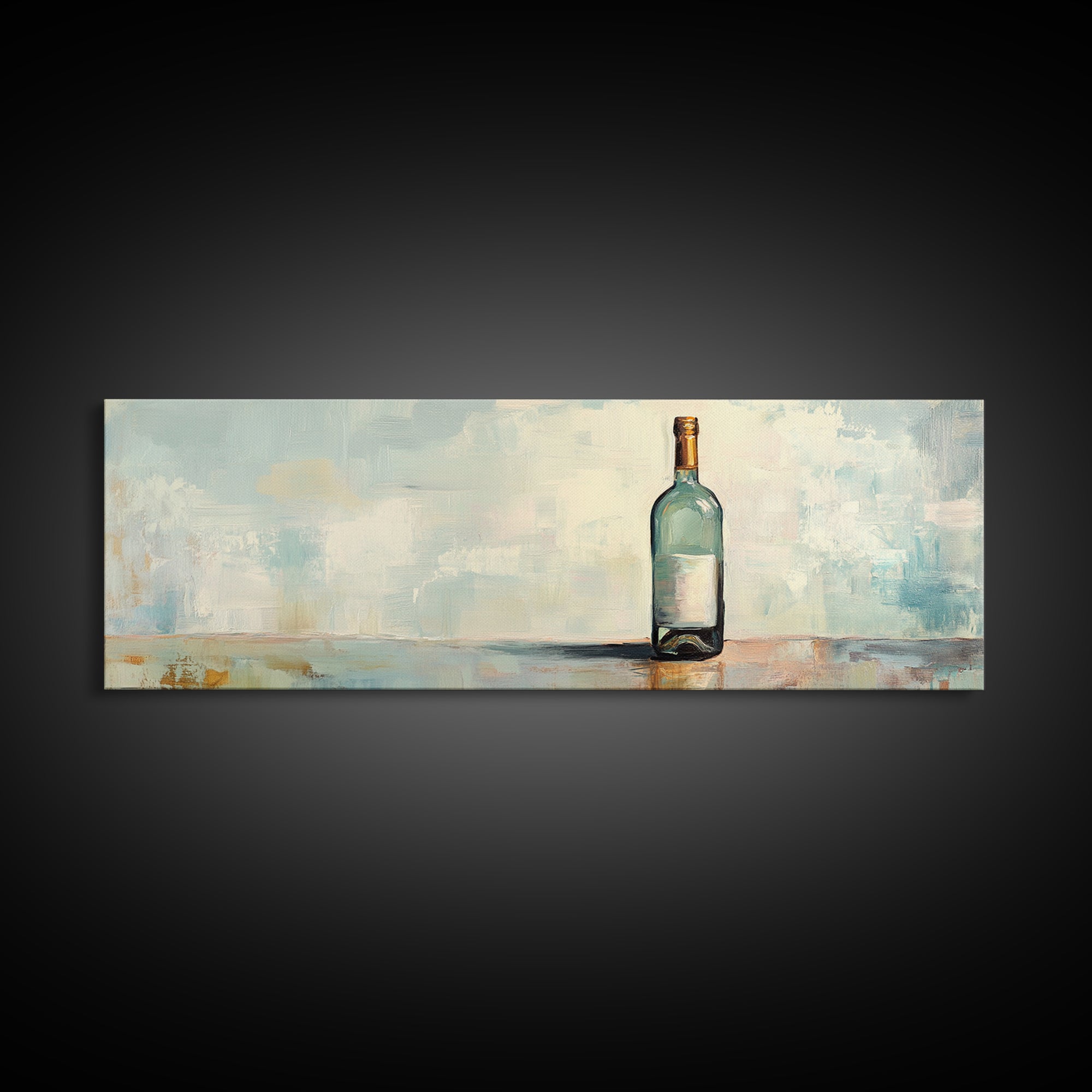 Solitary Blue Glass Bottle Still Life Canvas Print, Minimalist Wall Art, Calming Coastal Neutral Decor, Modern Living Room Art