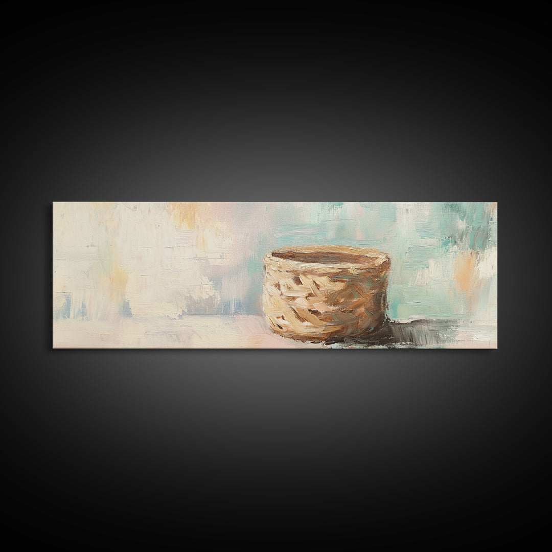 Woven Basket Still Life Canvas Print, Neutral Wall Art, Wabi Sabi Decor, Organic Modern Art For Living Room Home Decor Gift
