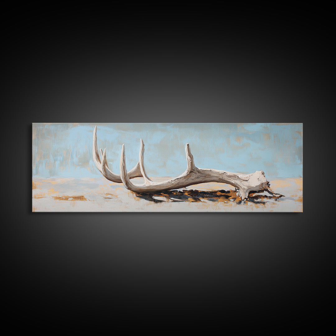 Weathered Deer Antler Framed Canvas Print, Rustic Western Wall Art, Cabin Decor, Nature Inspired Farmhouse Wall Decor Housewarming Gift