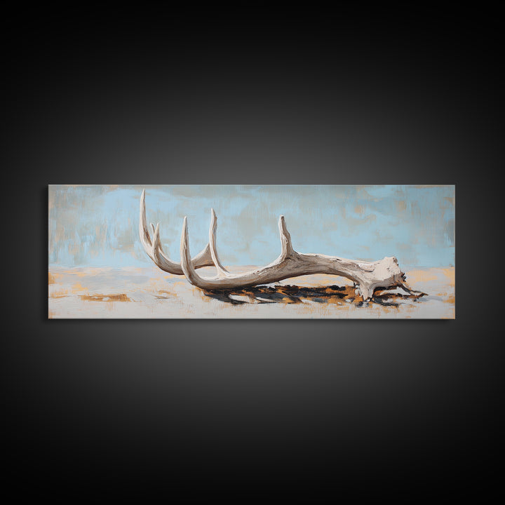 Weathered Deer Antler Framed Canvas Print, Rustic Western Wall Art, Cabin Decor, Nature Inspired Farmhouse Wall Decor Housewarming Gift