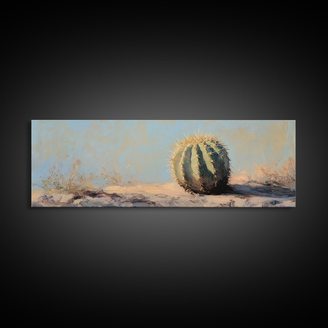 Round Barrel Cactus Desert Wall Art, Southwestern Landscape Canvas Print, Boho Western Home Decor, Nature Lover Gift For Him