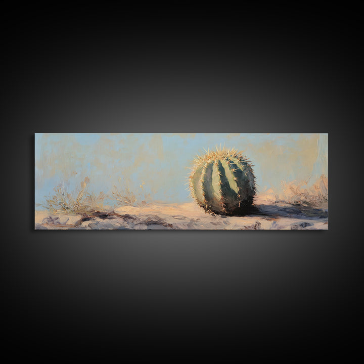 Round Barrel Cactus Desert Wall Art, Southwestern Landscape Canvas Print, Boho Western Home Decor, Nature Lover Gift For Him