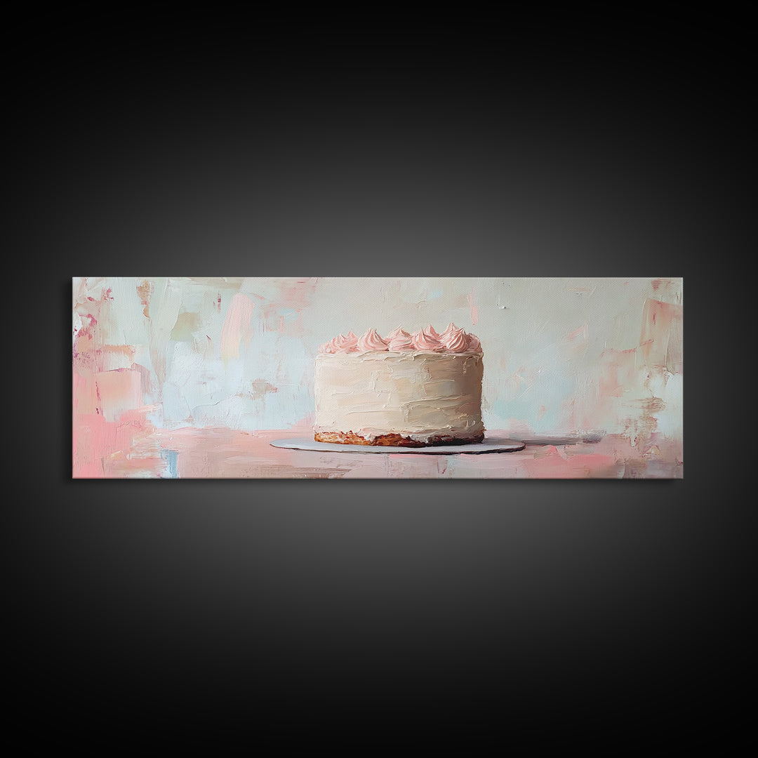 Pastel Frosted Cake Canvas Print, Cute Bakery Wall Art, Pink Kitchen Decor, Whimsical Dessert Art Birthday Gift For Baker