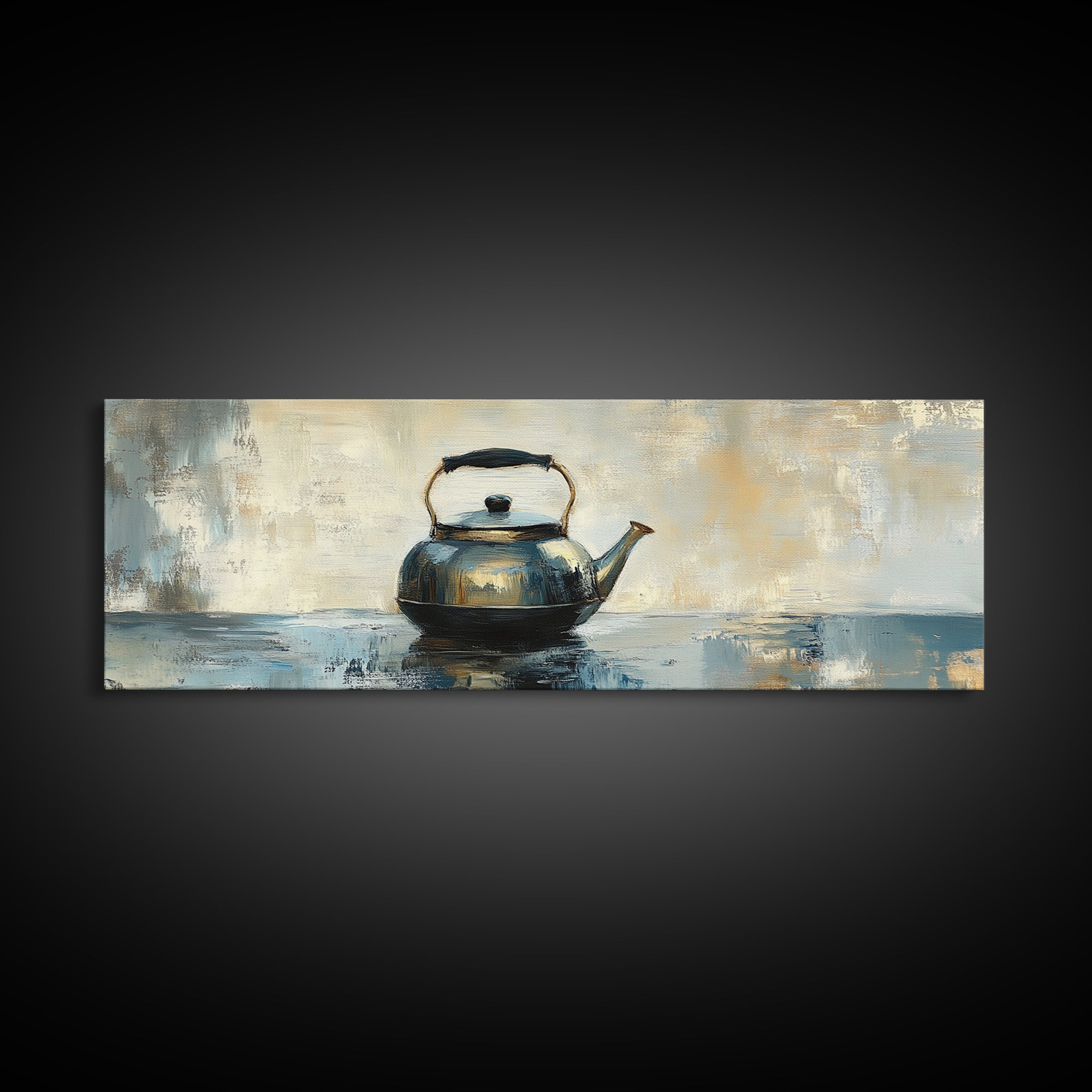 Black Tea Kettle Still Life Canvas Print, Rustic Kitchen Wall Art, Farmhouse Home Decor, Cozy Coffee Bar Gift For Tea Lovers