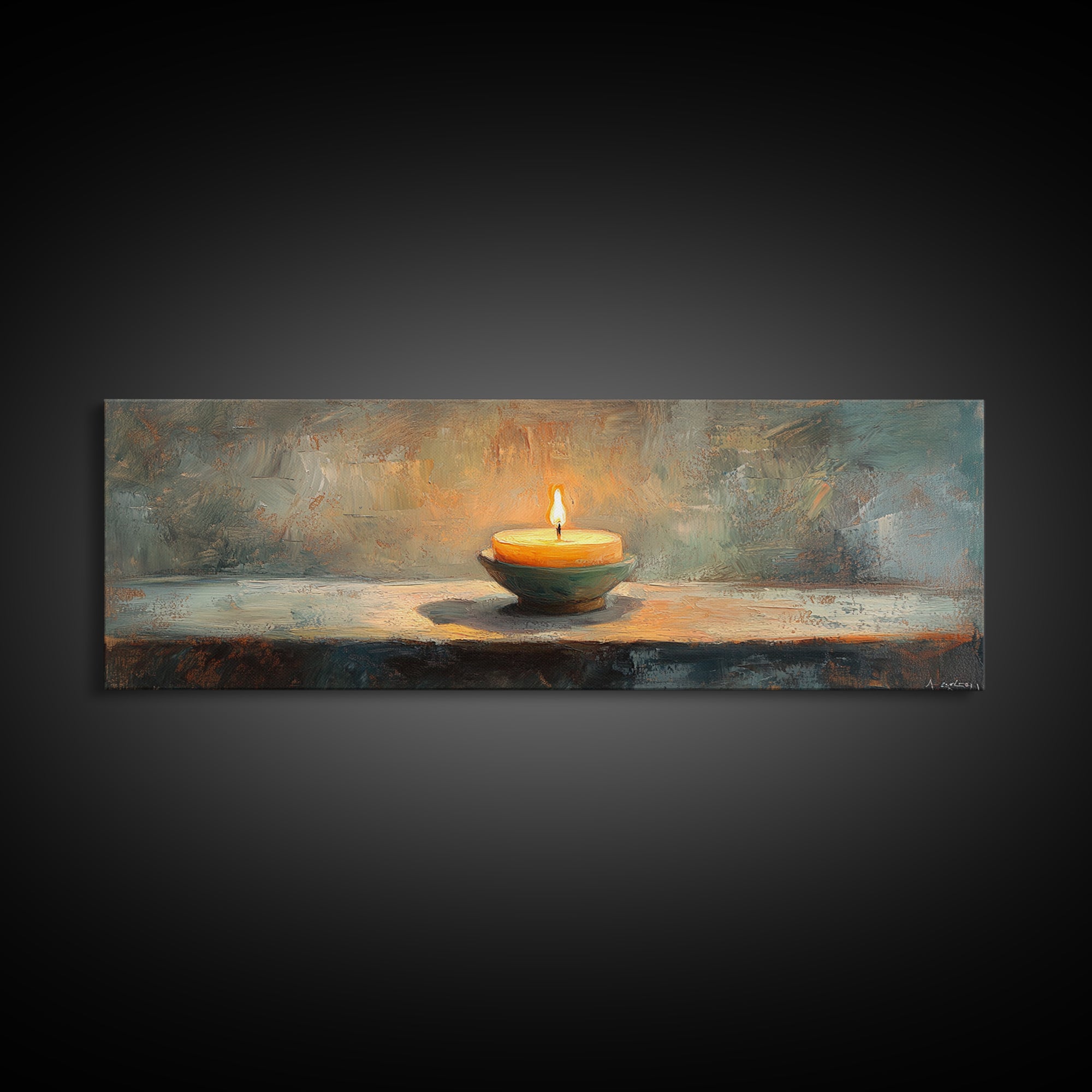 Glowing Candle Still Life Framed Canvas Print, Moody Wall Decor, Meditation Room Art, Rustic Home Decor, Calming Housewarming Gift