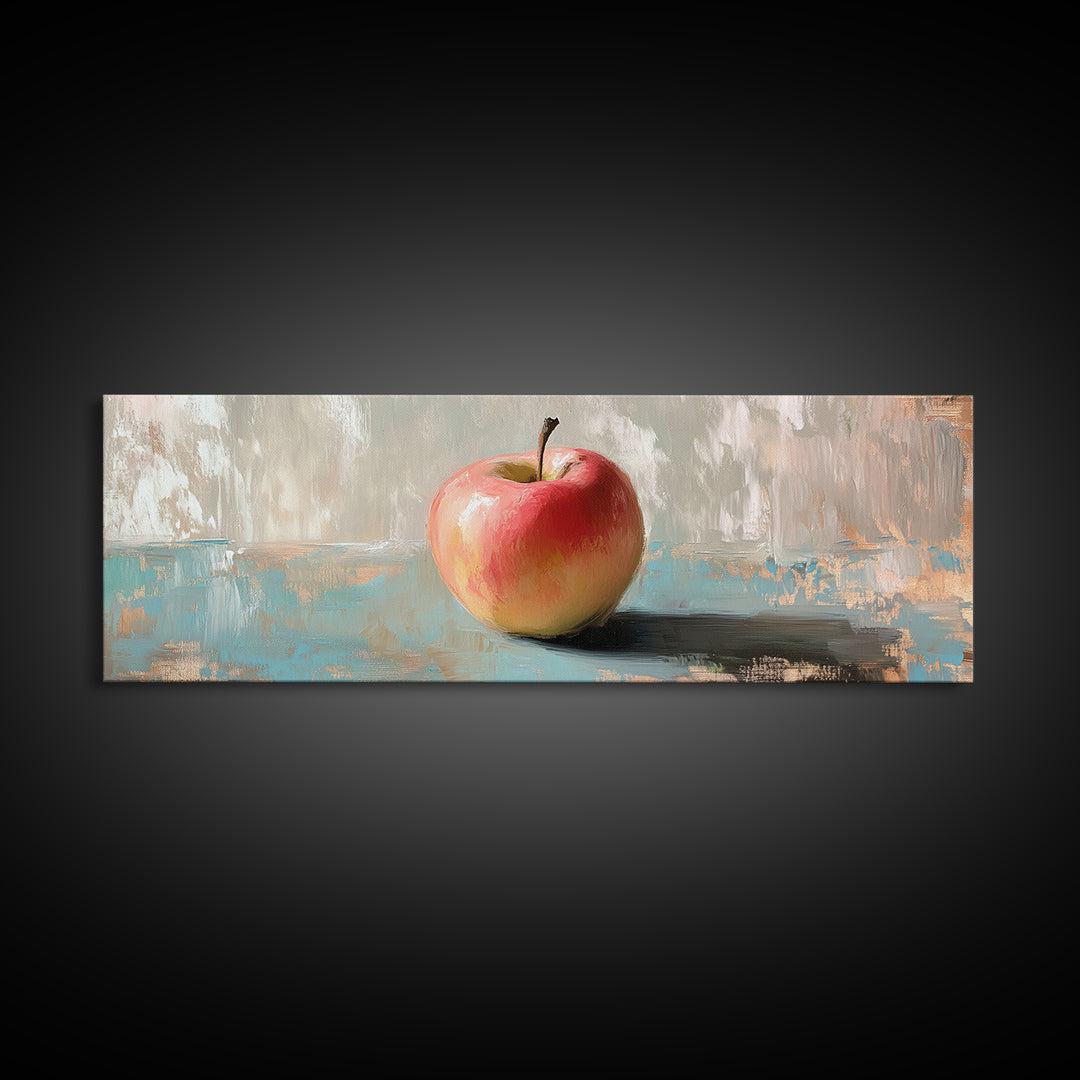 Single Red Apple Still Life Canvas Print, Minimal Kitchen Wall Art, Farmhouse Decor, Fruit Art Print, Housewarming Gift Idea