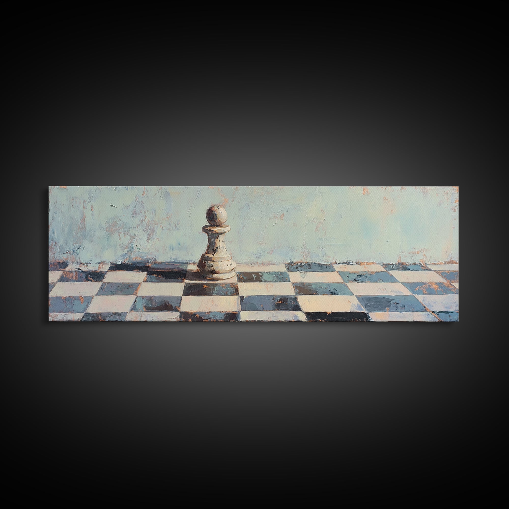 Lone Chess Pawn On Checkered Board Wall Art, Game Room Decor, Modern Office Canvas Print, Abstract Strategy Art Gift For Him