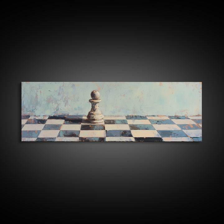 Lone Chess Pawn On Checkered Board Wall Art, Game Room Decor, Modern Office Canvas Print, Abstract Strategy Art Gift For Him