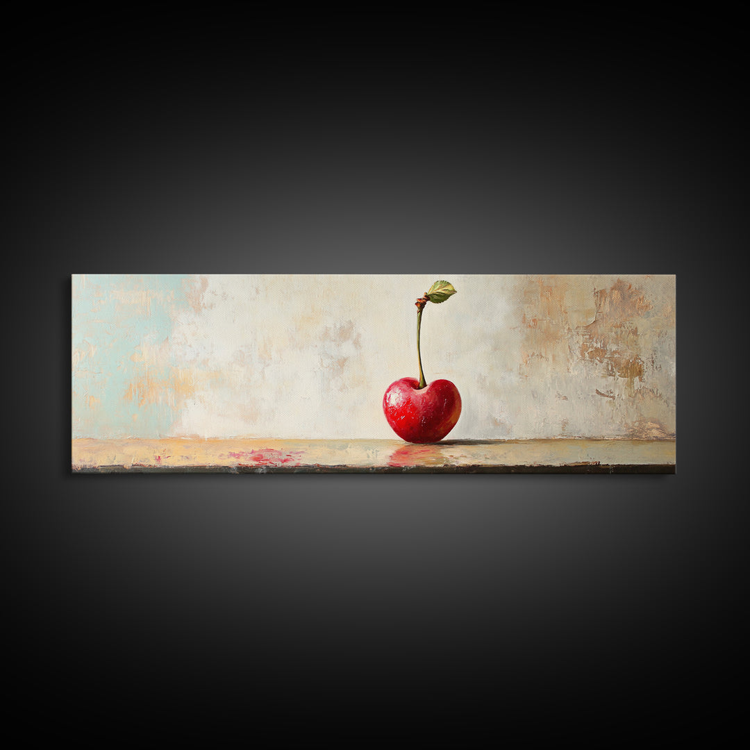 Single Red Cherry Minimal Still Life Canvas Print, Kitchen Wall Art, Modern Farmhouse Dining Room Decor, Fruit Art Gift For Her