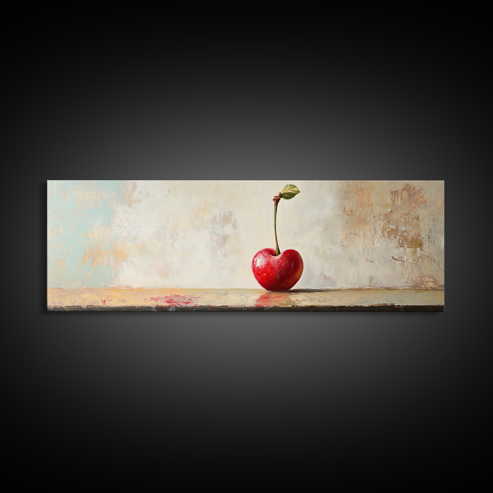 Single Red Cherry Minimal Still Life Canvas Print, Kitchen Wall Art, Modern Farmhouse Dining Room Decor, Fruit Art Gift For Her