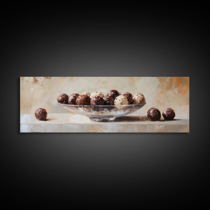 Chocolate Truffles In Glass Bowl Canvas Print, Kitchen Wall Art, Dining Room Prints, Foodie Gift, Still Life Wall Art Decor