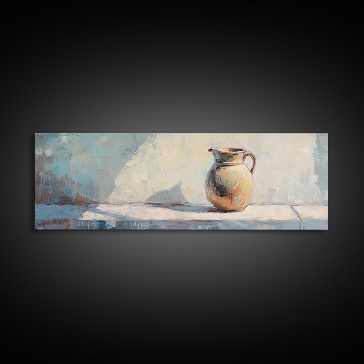 Sunlit Ceramic Pitcher Still Life Wall Art, French Country Decor, Neutral Kitchen Art, Rustic Canvas Print, Housewarming Gift
