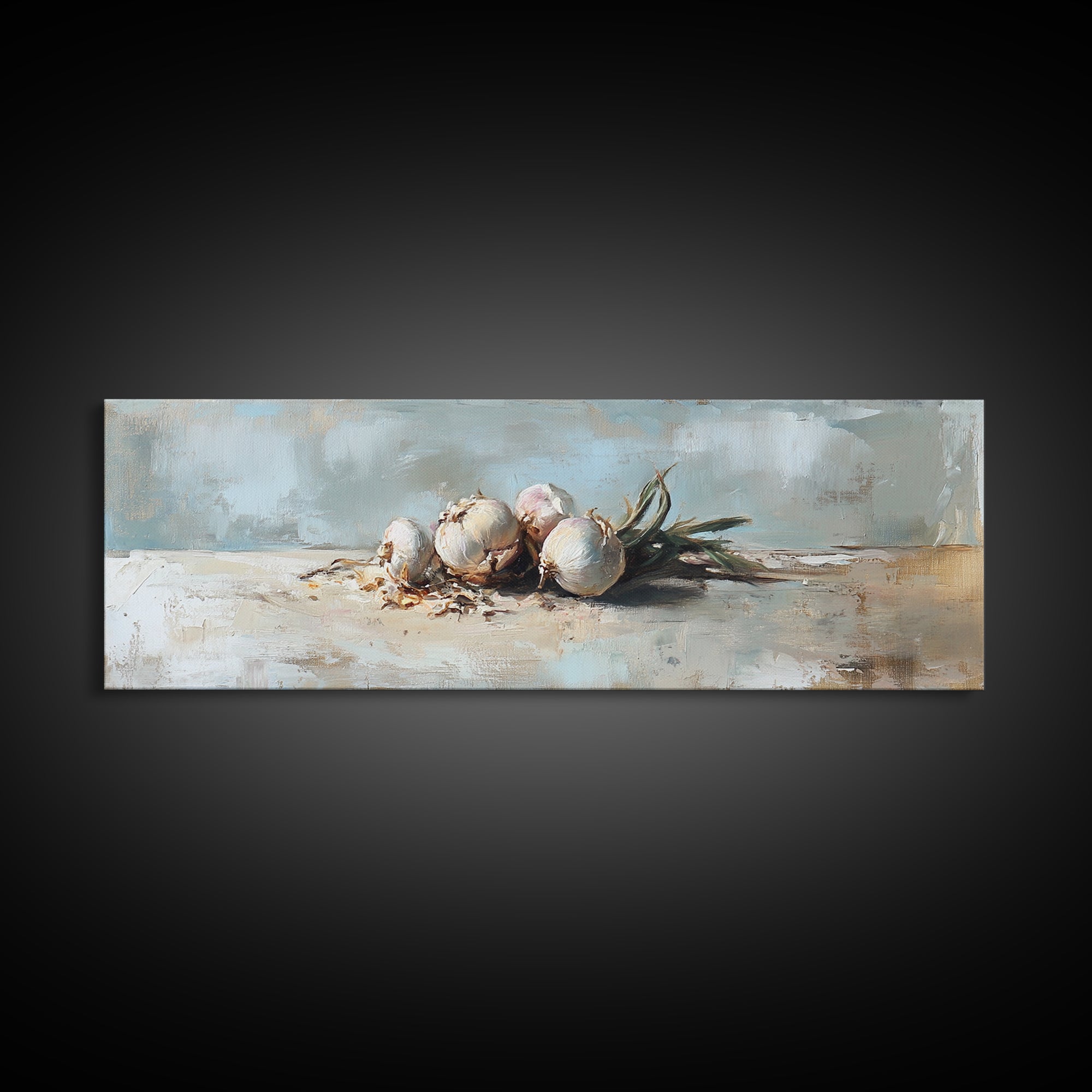 Rustic Garlic Bulbs Still Life Canvas Print, Kitchen Wall Art, Farmhouse Decor, Food Illustration, Culinary Home Decor Gift