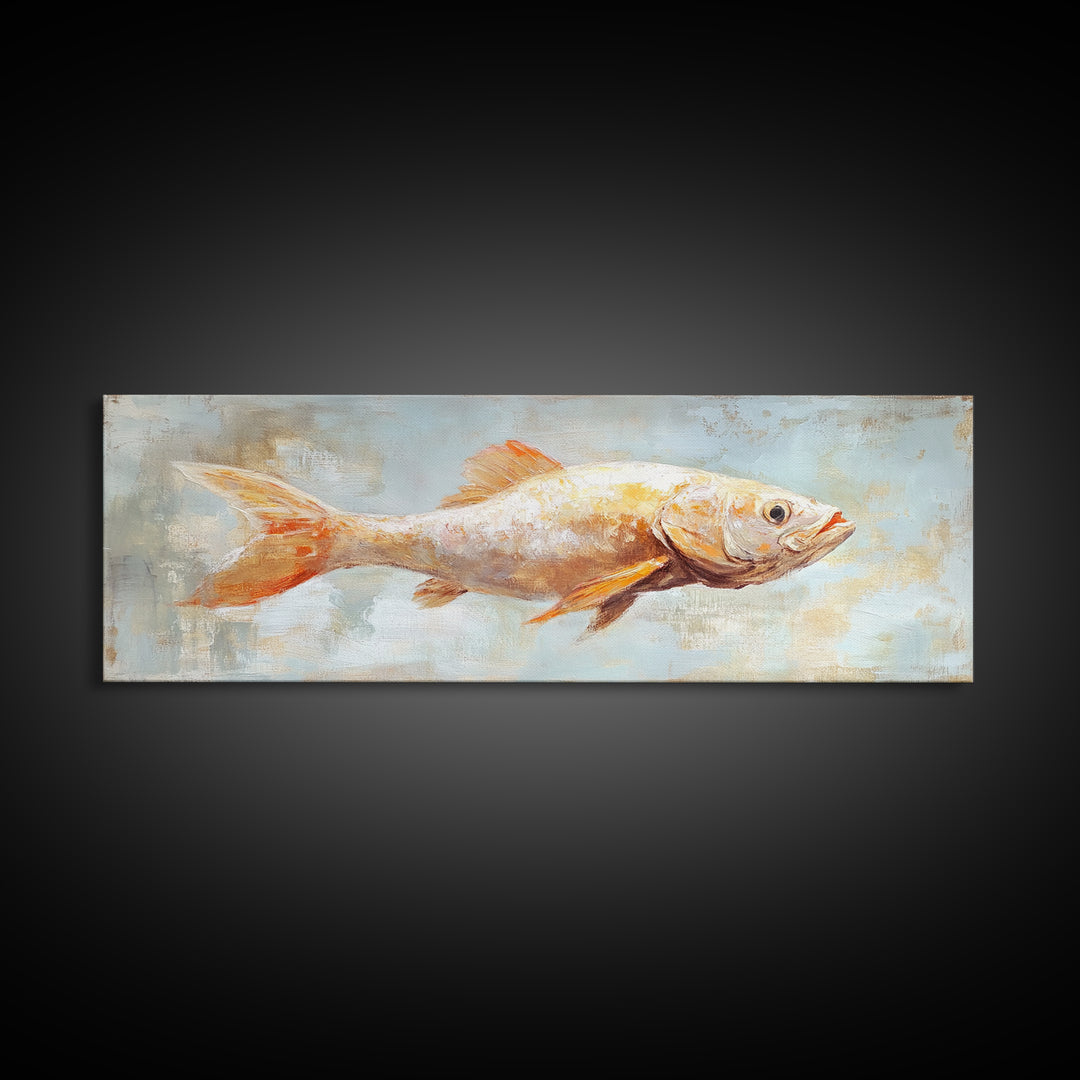 Orange Fish Painting Wall Art, Coastal Kitchen Decor, Nautical Canvas Wall Art, Ocean Animal Art Print For Beach House Decor