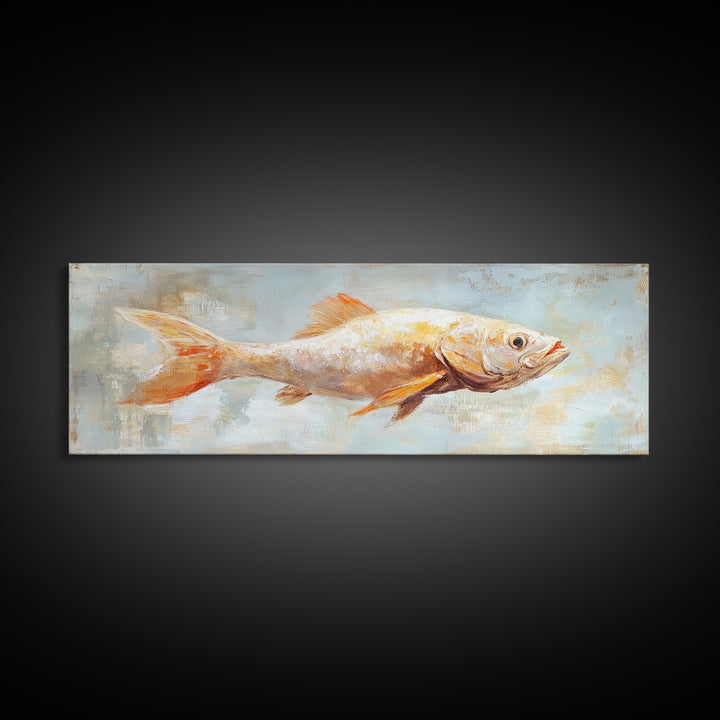 Orange Fish Painting Wall Art, Coastal Kitchen Decor, Nautical Canvas Wall Art, Ocean Animal Art Print For Beach House Decor