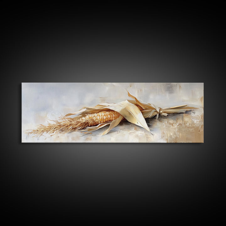Dried Corn Husk Still Life Wall Art, Farmhouse Kitchen Decor, Rustic Canvas Print, Harvest Food Art For Country Home Decor