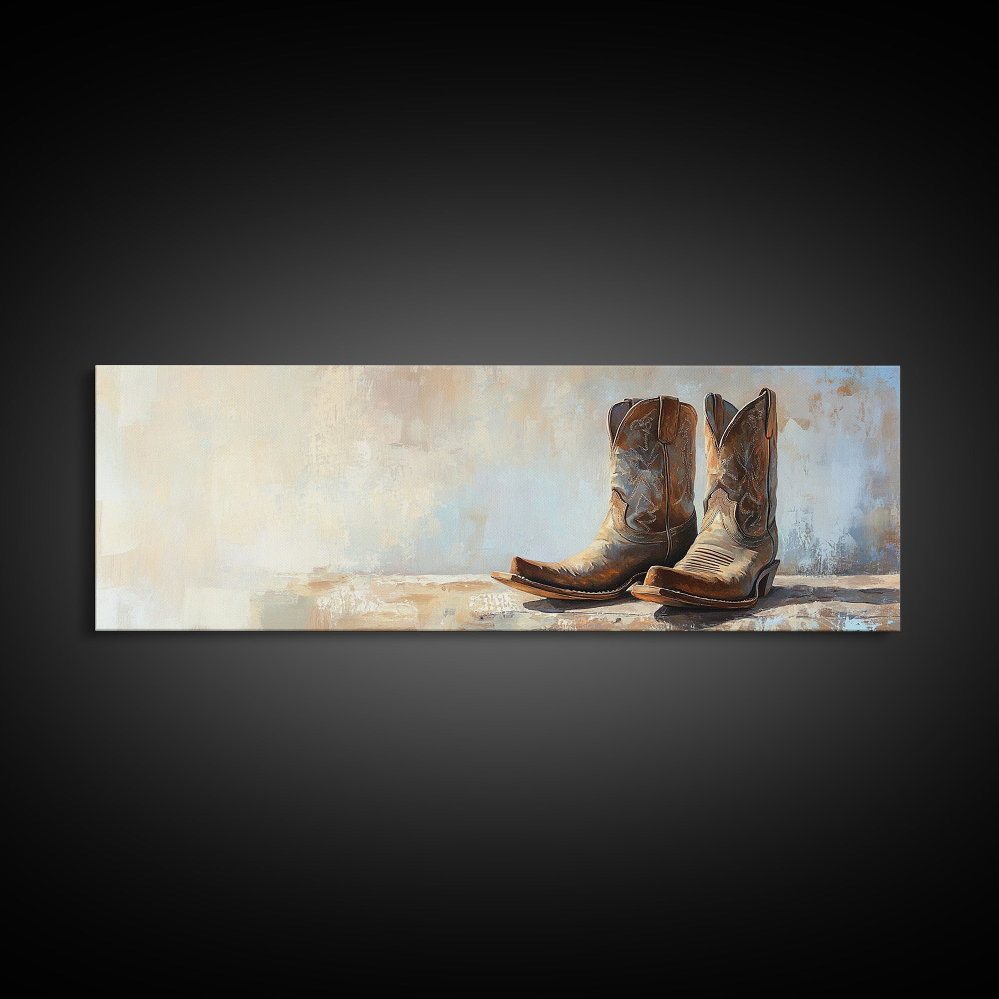 Weathered Cowboy Boots Framed Canvas Print, Western Wall Art, Rustic Ranch Decor, Southwestern Farmhouse Housewarming Gift