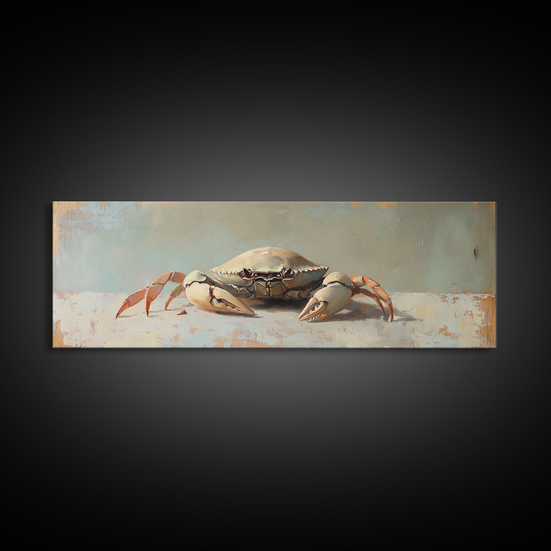 Coastal Crab Still Life Wall Art, Ocean Animal Canvas Print, Nautical Beach House Decor, Seafood Kitchen, Coastal Wall Decor